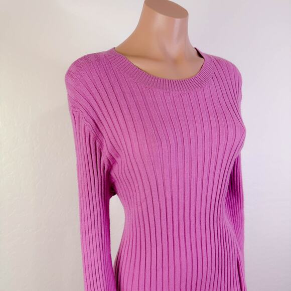 Stitchdrop Crew Neck Rib Knit Long Sleeve Bodycon Midi Sweater Dress Pink L NWT - Picture 3 of 11